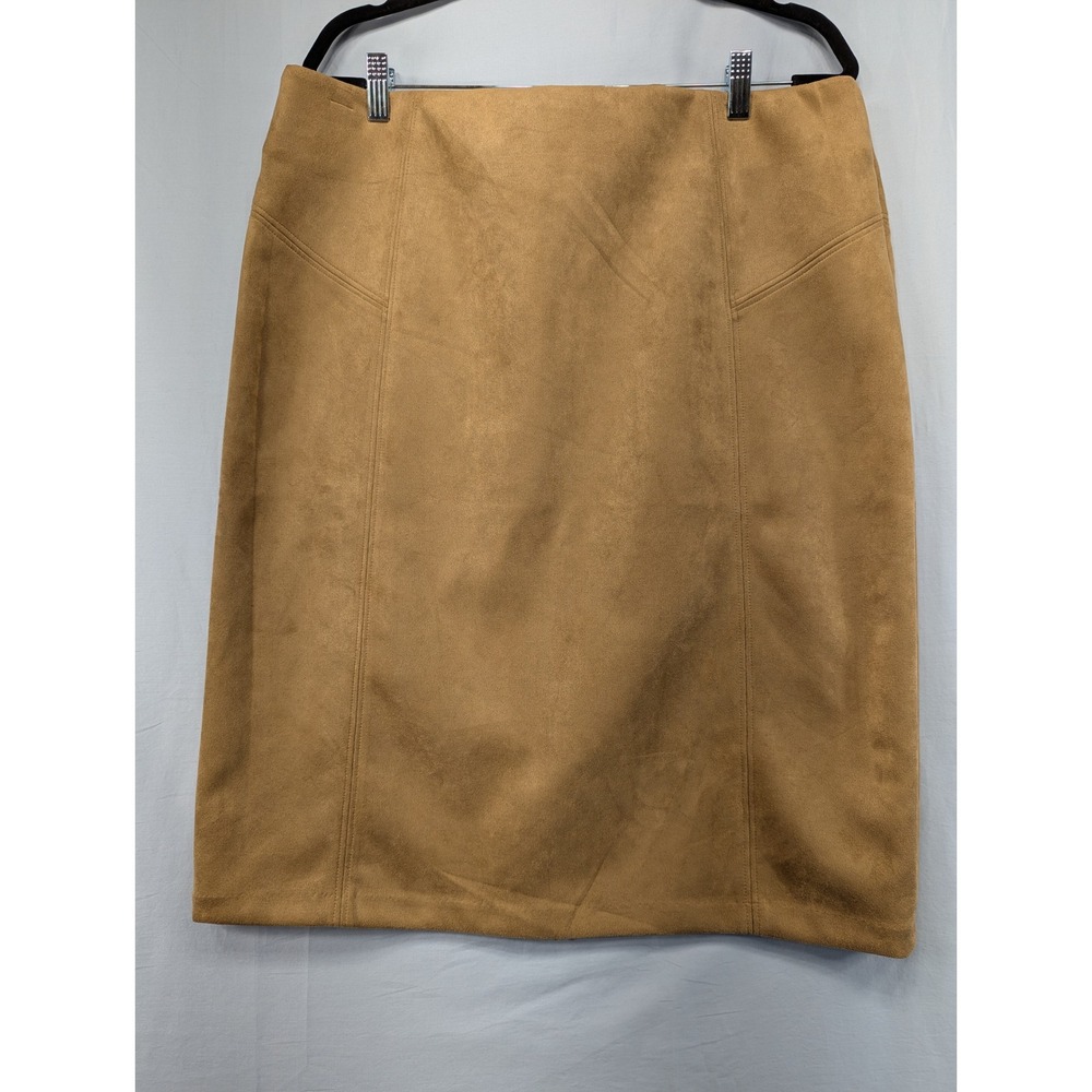 Marc New‎ York Andrew Marc Brown Faux Suede Pencil Skirt XL Split Back